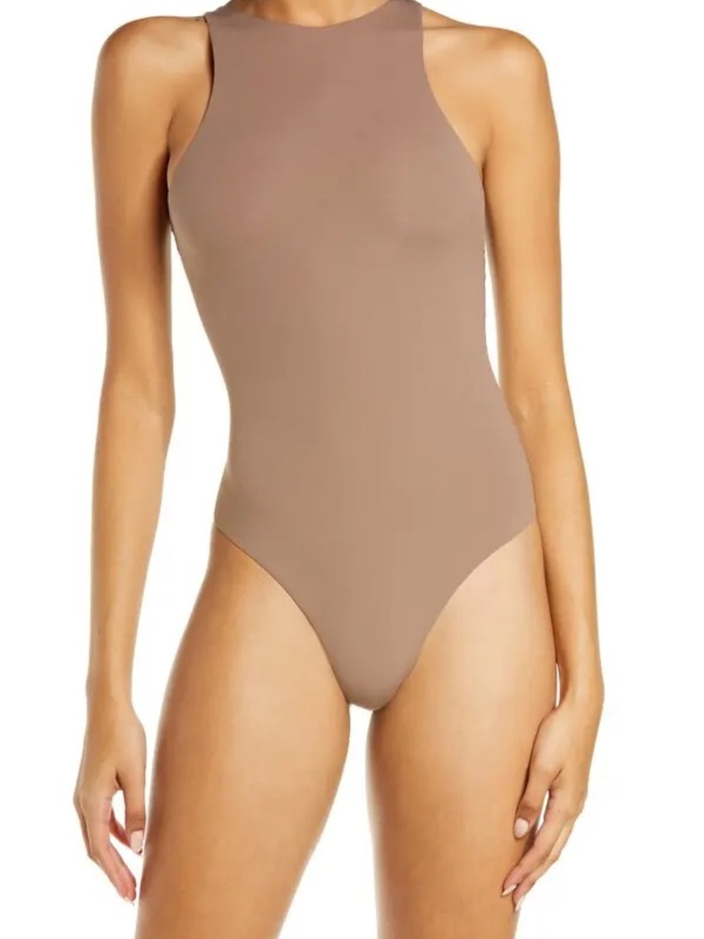 Skims High Neck Bodysuit in Umber